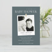 CHIC GREY CUSTOM PHOTO COUPLES BABY SHOWER INVITE (Standing Front)