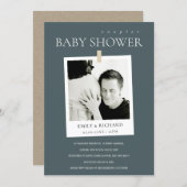 CHIC GREY CUSTOM PHOTO COUPLES BABY SHOWER INVITE (Front/Back)