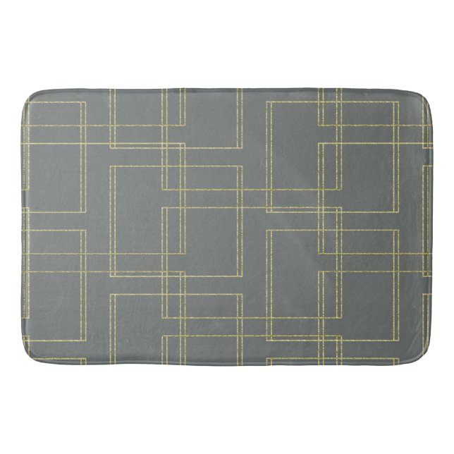 Chic Grey & Gold Geometric Glam Bath Mat (Front)