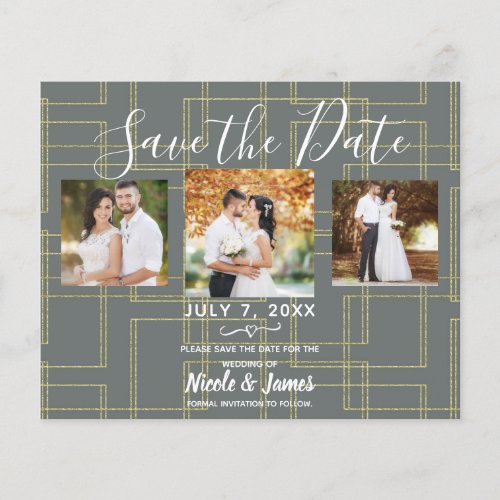 Chic Grey  Gold Geometric Glam Save The Date 