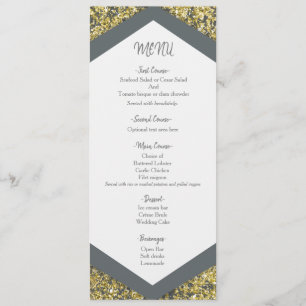 Chic Grey & Gold Glitter Flakes Glam Wedding Menu