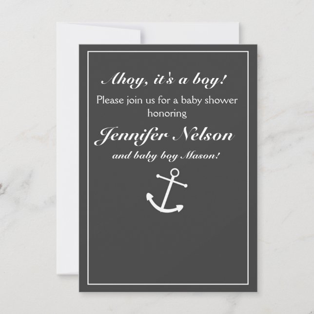Chic Grey Gray White Nautical Shower Invitation (Front)