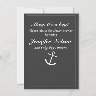 Chic Grey Gray White Nautical Shower Invitation