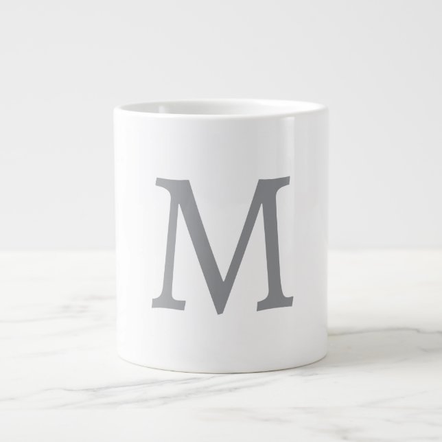 Chic Grey Initial Letter Monogram Modern Giant Coffee Mug (Front)