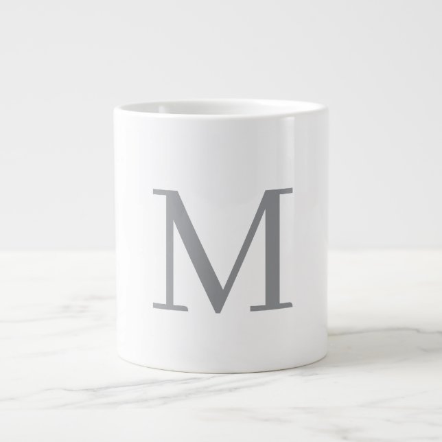 Chic Grey Initial Letter Monogram Modern Giant Coffee Mug (Front)