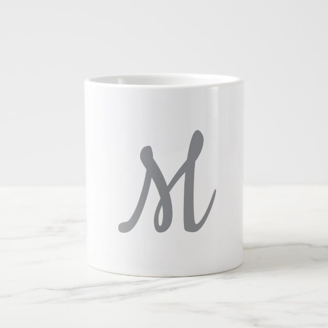 Chic Grey Initial Letter Monogram Modern Giant Coffee Mug (Front)
