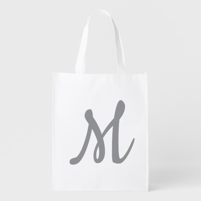 Chic Grey Initial Letter Monogram Modern Grocery Bag (Front)