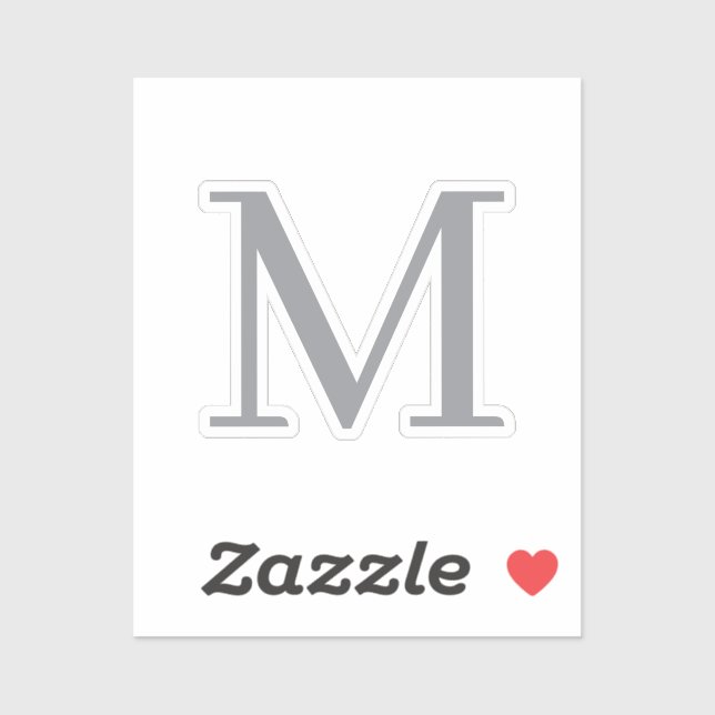 Chic Grey Initial Letter Monogram Modern Sticker (Sheet)