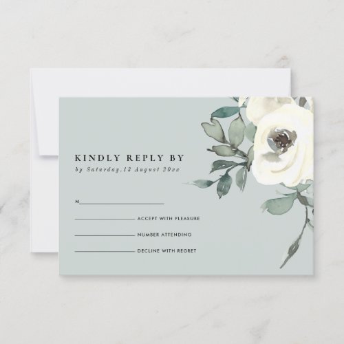 CHIC GREY IVORY WHITE FLORALWATERCOLOR BUNCH RSVP