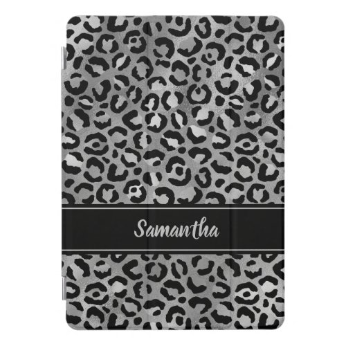 Chic Grey Leopard Black Silver Foil Personalized iPad Pro Cover