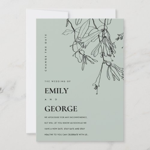 CHIC GREY LINE DRAWING FLORAL CHANGE THE DATE CARD