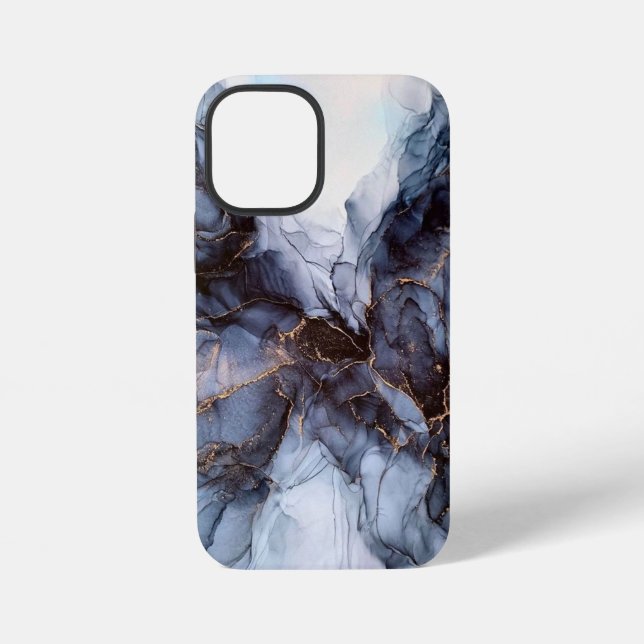 Chic grey navy blue marble      iphone case (Back)