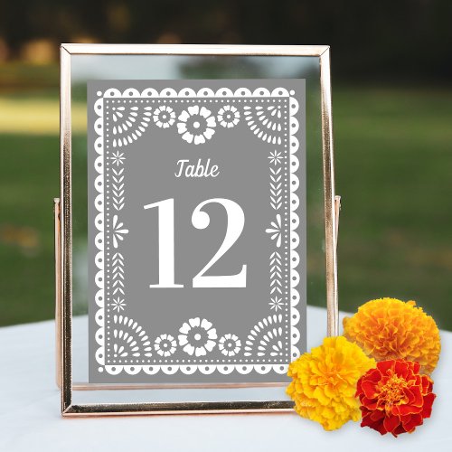 Chic Grey Papel Picado Wedding Table Number