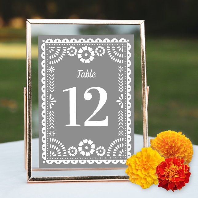 Chic Grey Papel Picado Wedding Table Number (Creator Uploaded)