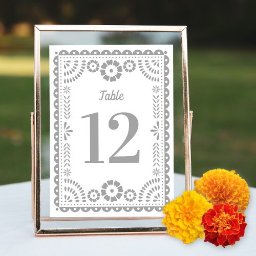 Chic Grey Papel Picado Wedding Table Number