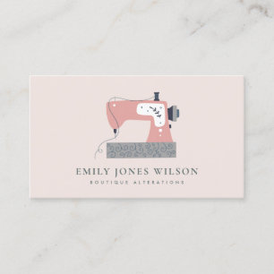 CHIC GREY PEACH BLUSH PINK SEWING MACHINE TAILOR BUSINESS CARD