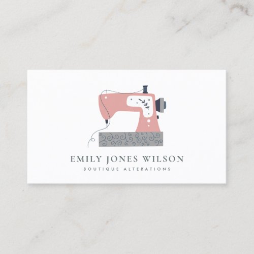 CHIC GREY PEACH BLUSH PINK SEWING MACHINE TAILOR BUSINESS CARD