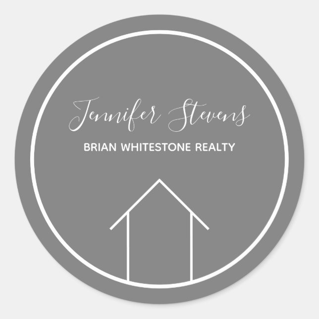 Chic Grey Real Estate Company Custom Marketing Classic Round Sticker (Front)