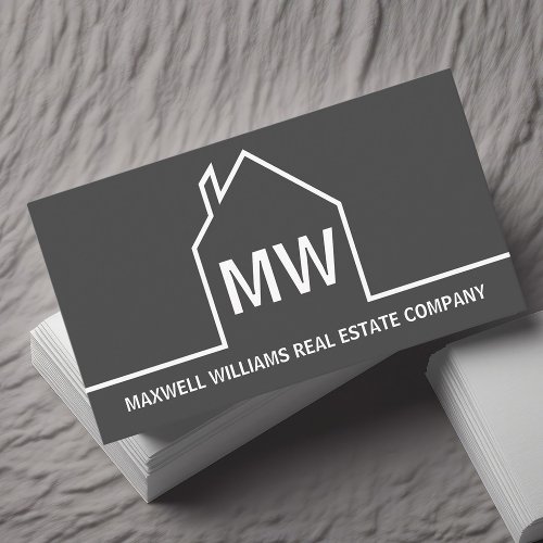 Chic Grey Real Estate Company Monogram Realtor Business Card