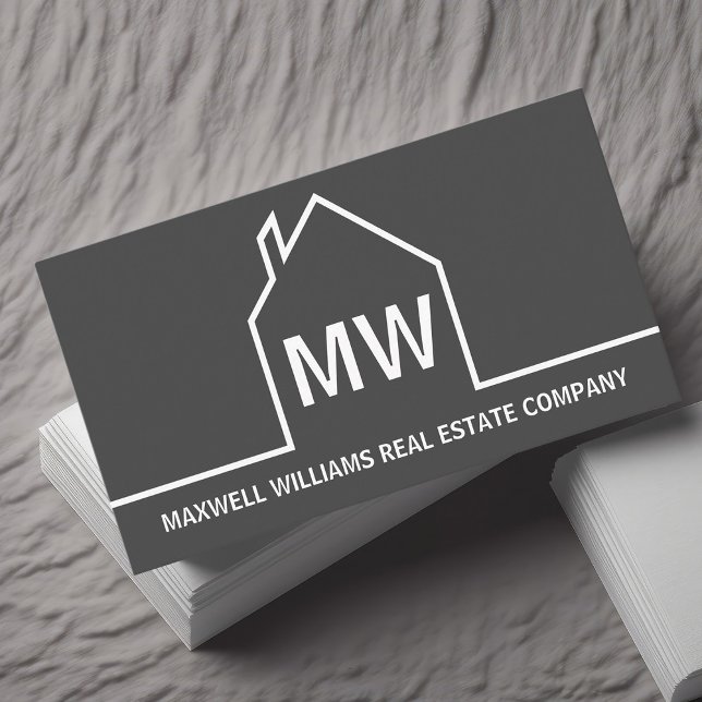 Chic Grey Real Estate Company Monogram Realtor Business Card (Creator Uploaded)