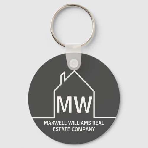 Chic Grey Real Estate Company Monogram Realtor Keychain