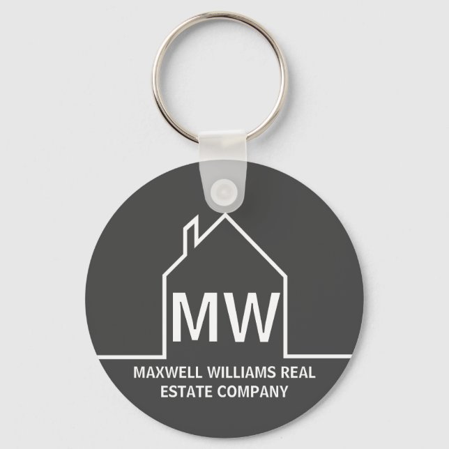 Chic Grey Real Estate Company Monogram Realtor Keychain (Front)