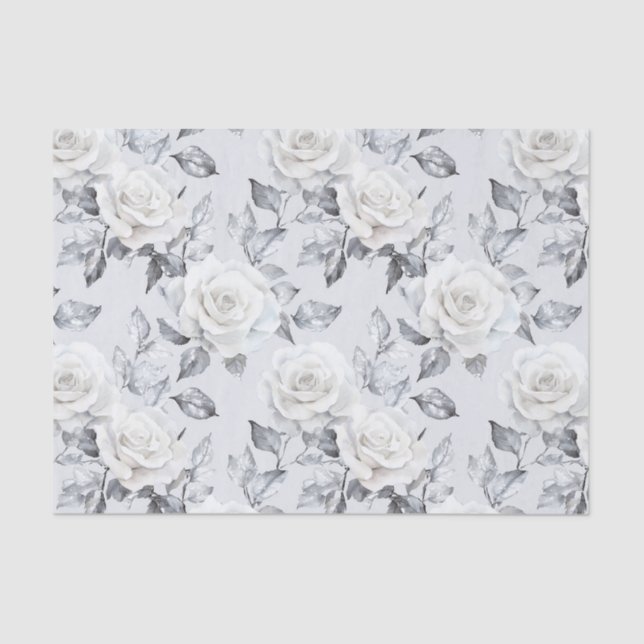 Chic Grey Silver White Floral Wedding Tissue Paper (Front)