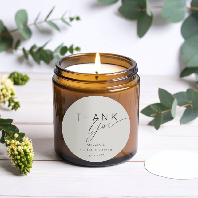 Chic Grey Thank You Bridal Shower  Classic Round Sticker (Creator Uploaded)