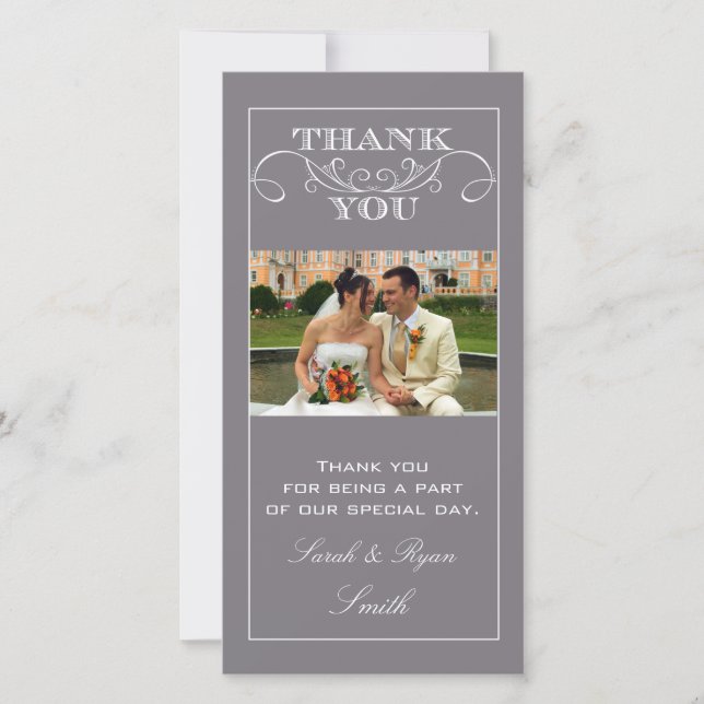 Chic Grey Wedding Thank You Photo Cards (Front)