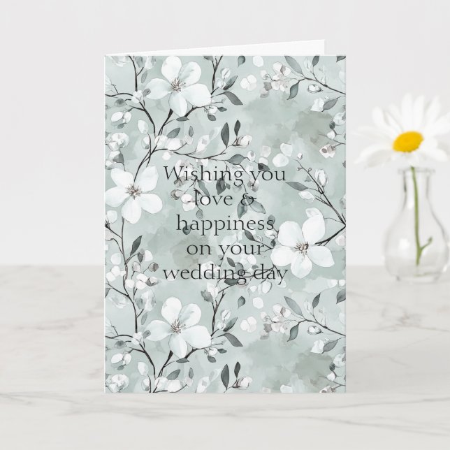 Chic Grey White Blue Floral Wedding Card (Small Plant)