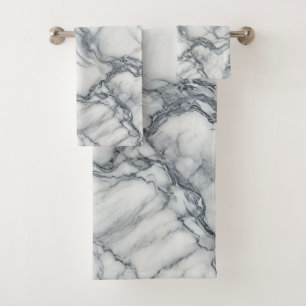 Chic Grey & White Marble Look Glamour Bath Towel Set