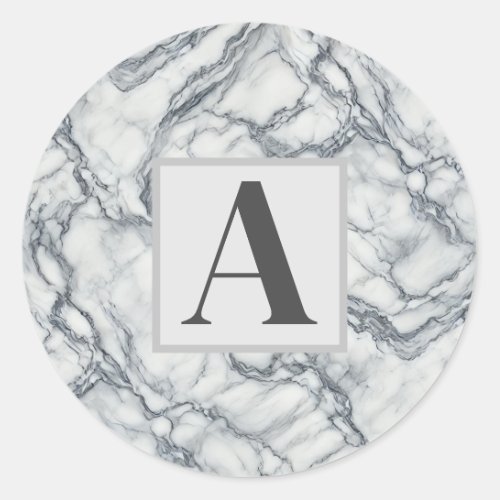 Chic Grey  White Marble Look Glamour Classic Round Sticker