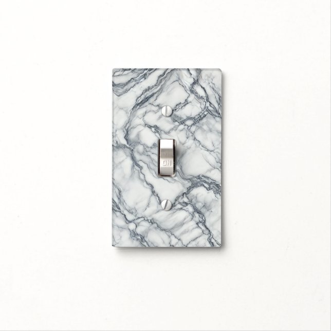 Chic Grey & White Marble Look Glamour Light Switch Cover (In Situ)