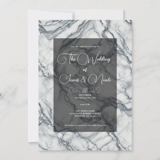 Chic Grey & White Trendy Marble Glam Wedding  Invitation (Front)