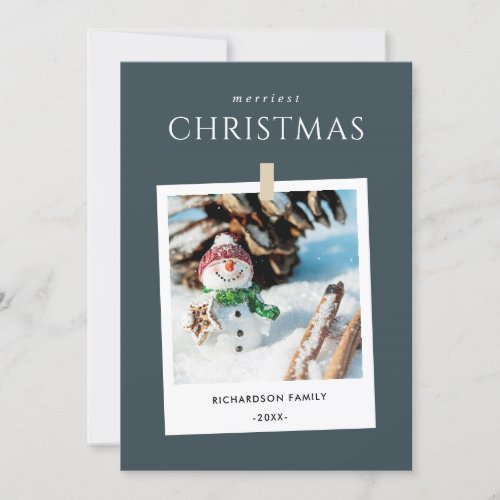 CHIC GREY WINTER PHOTO SNOWMAN MERRIEST CHRISTMAS HOLIDAY CARD