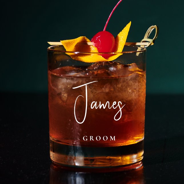 Chic Groom Personalized Wedding Whiskey Glass (Creator Uploaded)