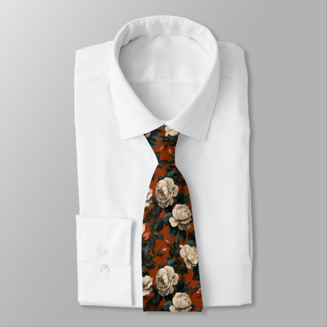 Chic Groomsmen Gift Gardenias Flower Neck Tie (Tied)