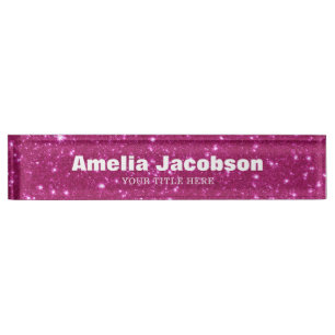 Chic Groovy Pink Glitter Personalized Name Desk Name Plate