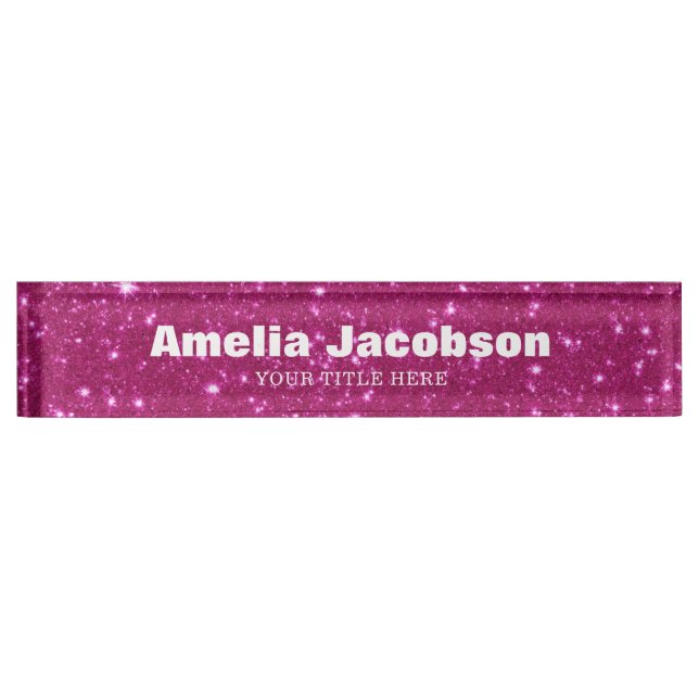 Chic Groovy Pink Glitter Personalized Name Desk Name Plate (Front)