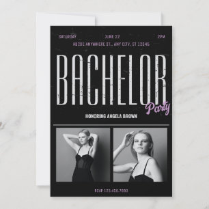 Chic grunge black BACHELOR PARTY reborn  Invitation
