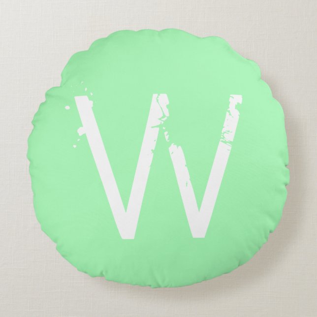 Chic Grunge Monogram Mint Green Round Pillow (Front)