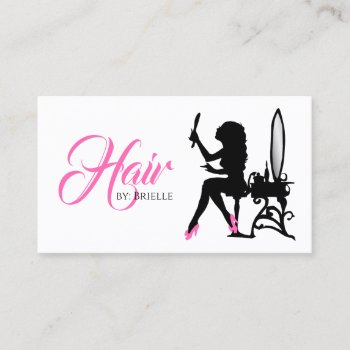 Chic Hair Salon Pink And Black Woman Hair Stylist Business Card by GirlyBusinessCards at Zazzle