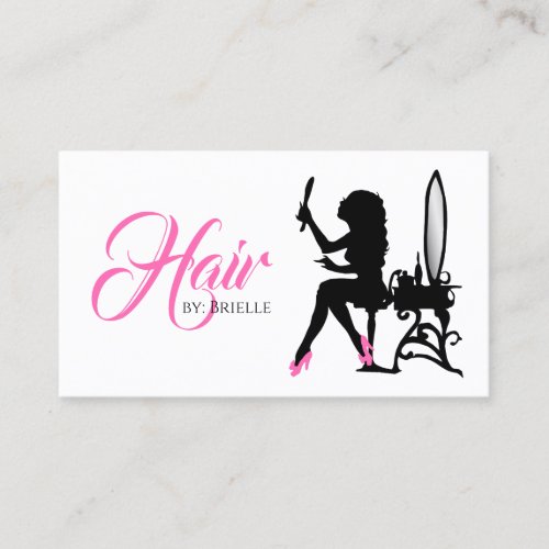 Chic Hair Salon Pink and Black Woman Hair Stylist Business Card