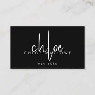 Chic Hair Stylist Minimalist Monogram Black Business Card