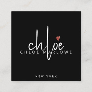 Chic Hair Stylist Minimalist Monogram Black Square Business Card