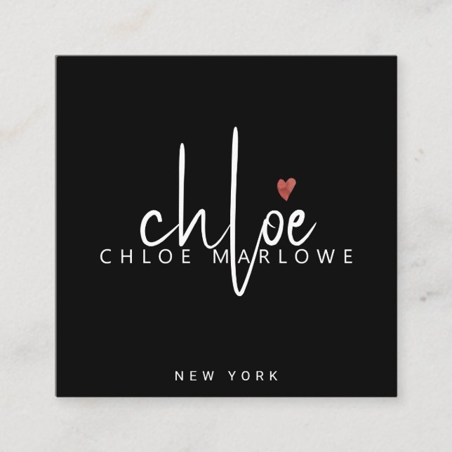 Chic Hair Stylist Minimalist Monogram Black Square Business Card (Front)