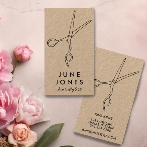 Chic Hair Stylist Salon Scissors Minimal Kraft Business Card