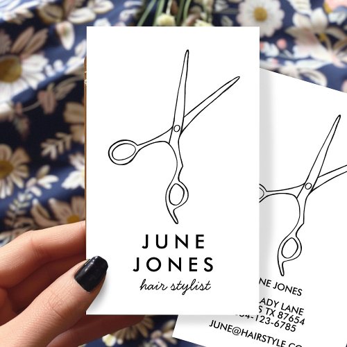 Chic Hair Stylist Scissors Salon Minimal BW Business Card