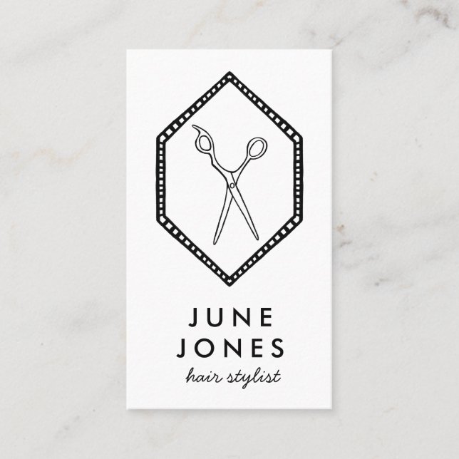 Chic Hair Stylist Scissors Salon Minimal Line Art Business Card (Front)