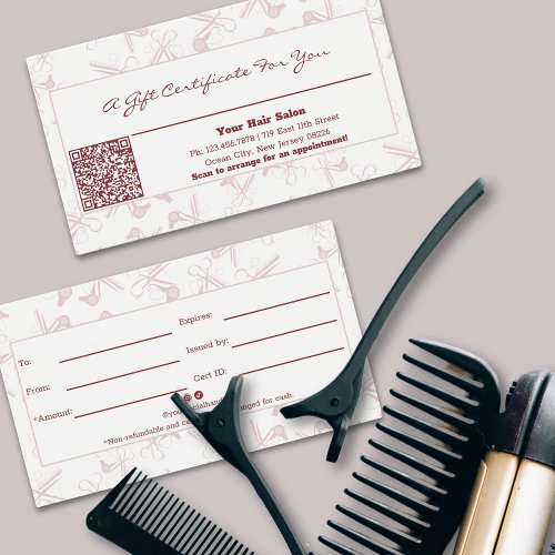 Chic Hairstylist Pattern QR Code Gift Certificate